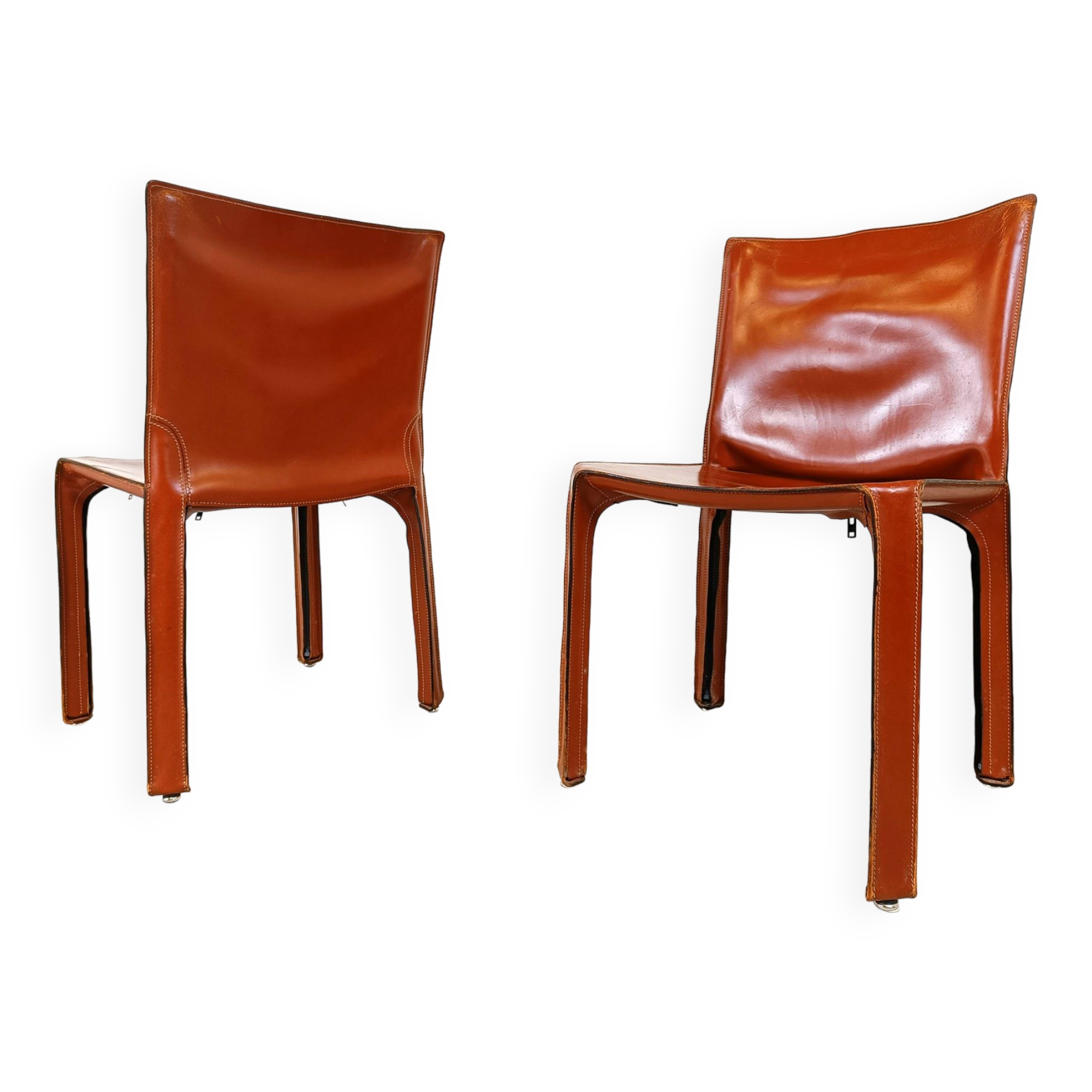 Red leather dining chairs Italy, 1970s - set of 8