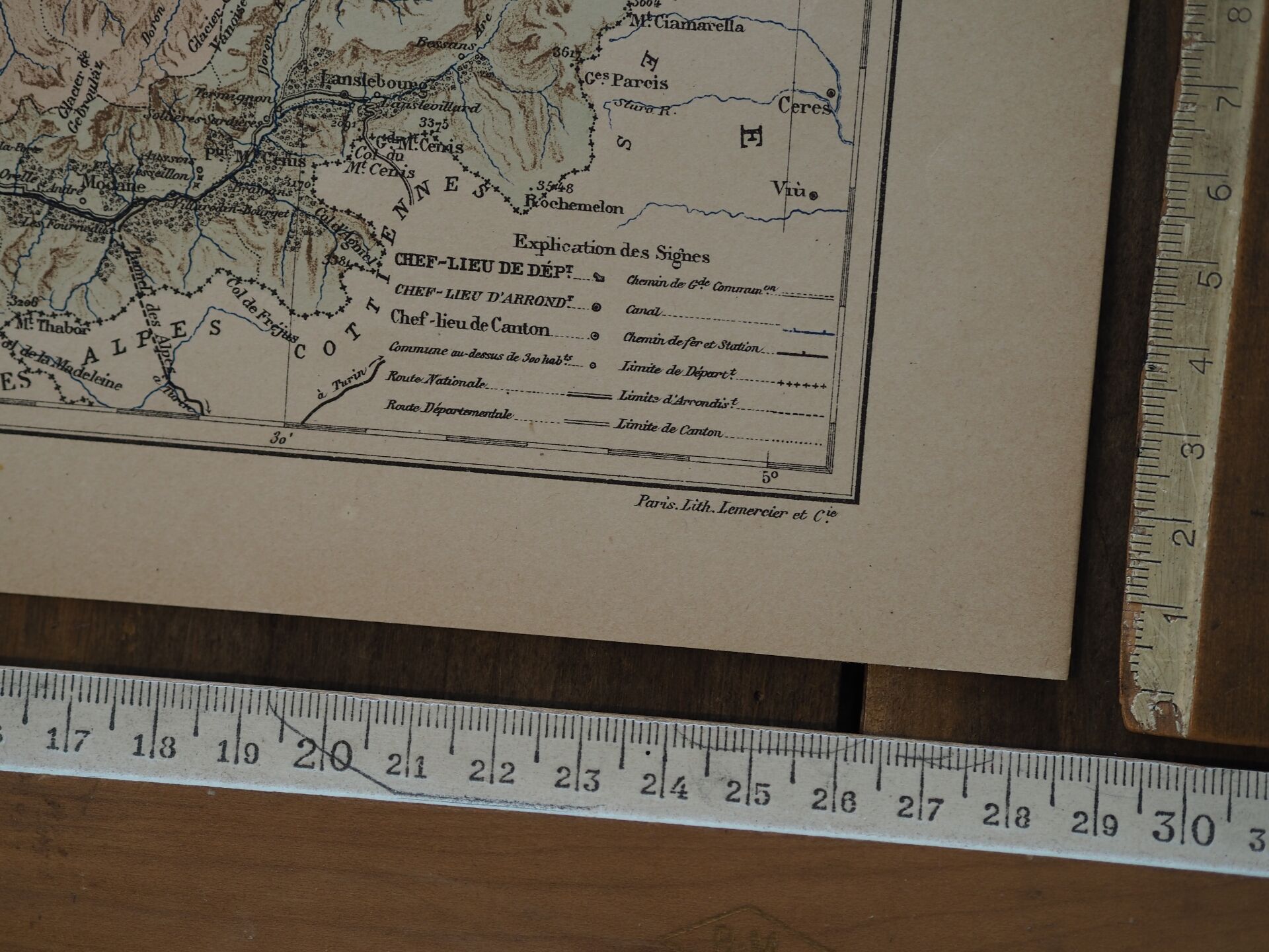 Map of Savoy, printed antique from 1889.