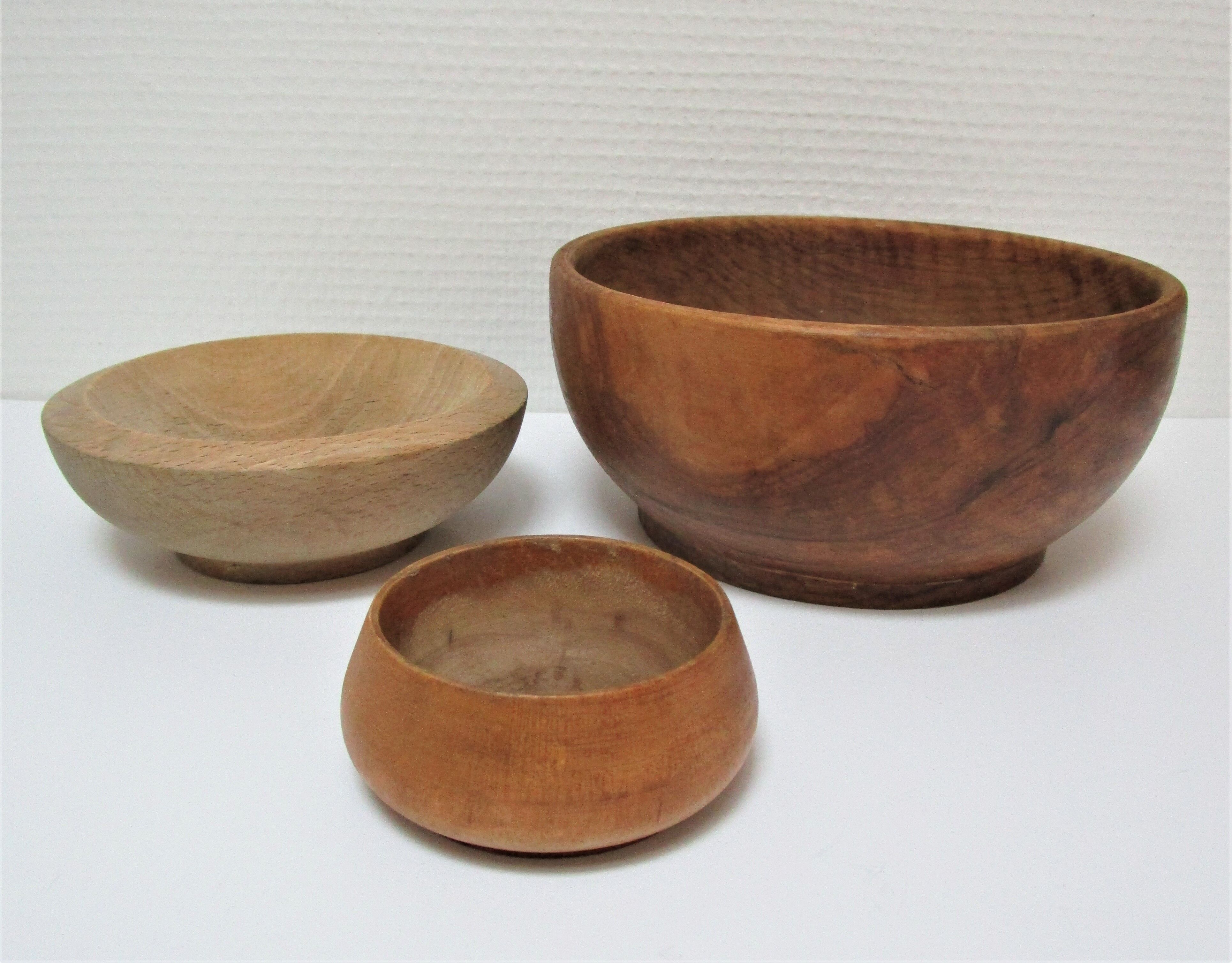 Three bowls solid wood turned patinated vintage