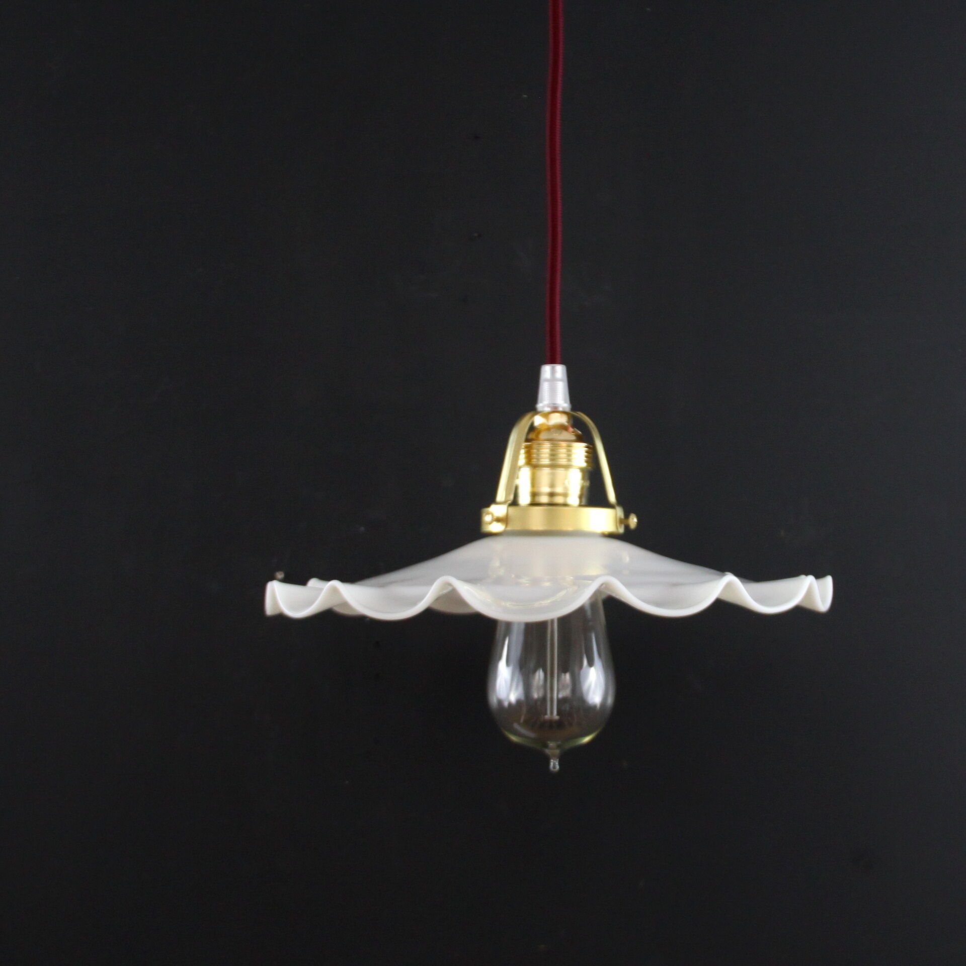 White wavy opaline hanging lamp, antique glass