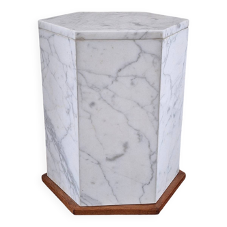 Italian hexagonal Carrara marble monolith pedestal side table
