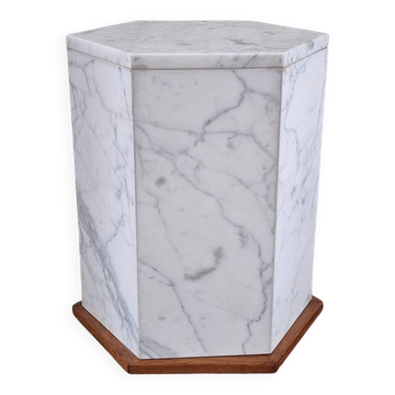 Italian hexagonal Carrara marble monolith pedestal side table