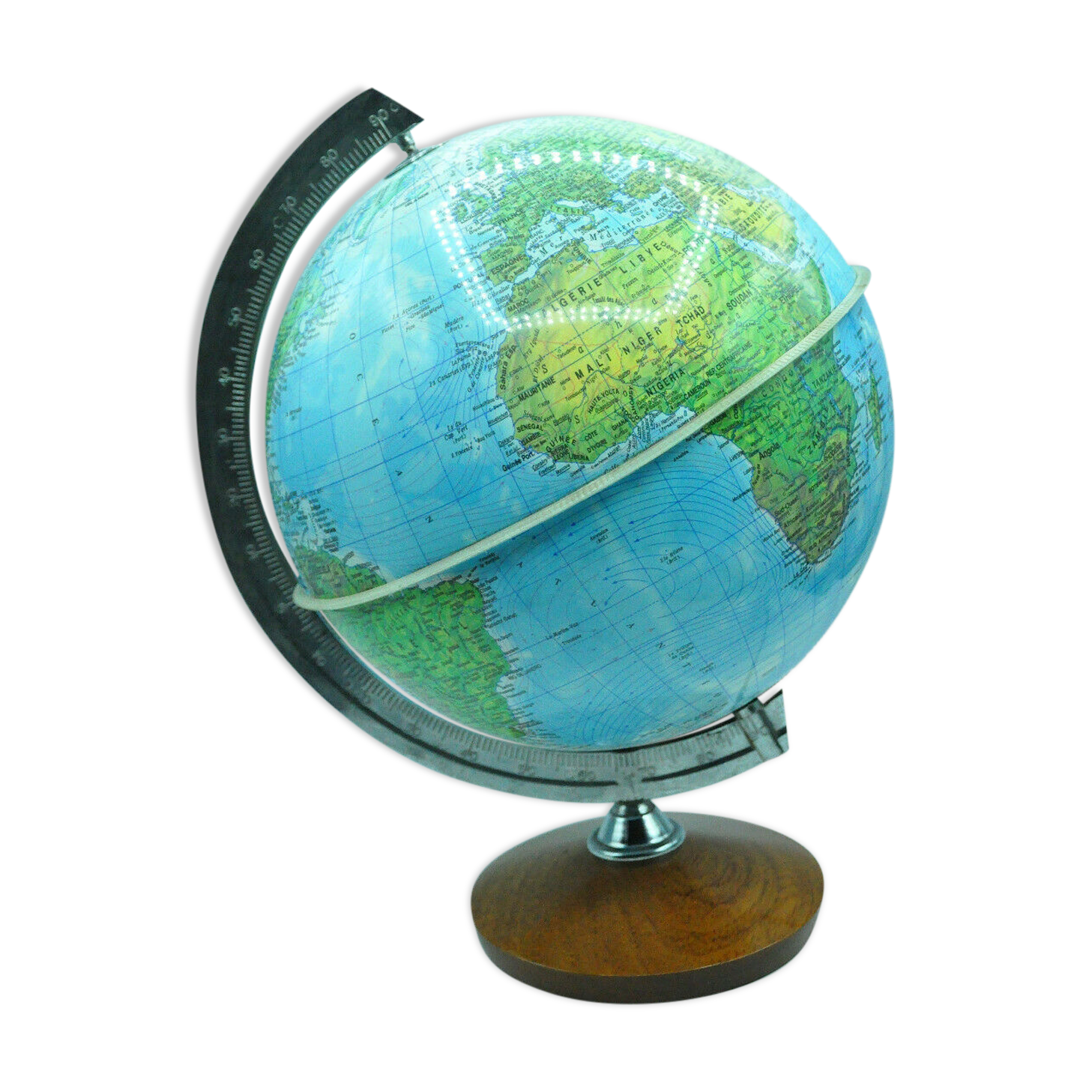 Globe earth world map bright wood wood chromed design vintage design