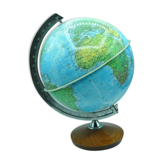 Globe earth world map bright wood wood chromed design vintage design