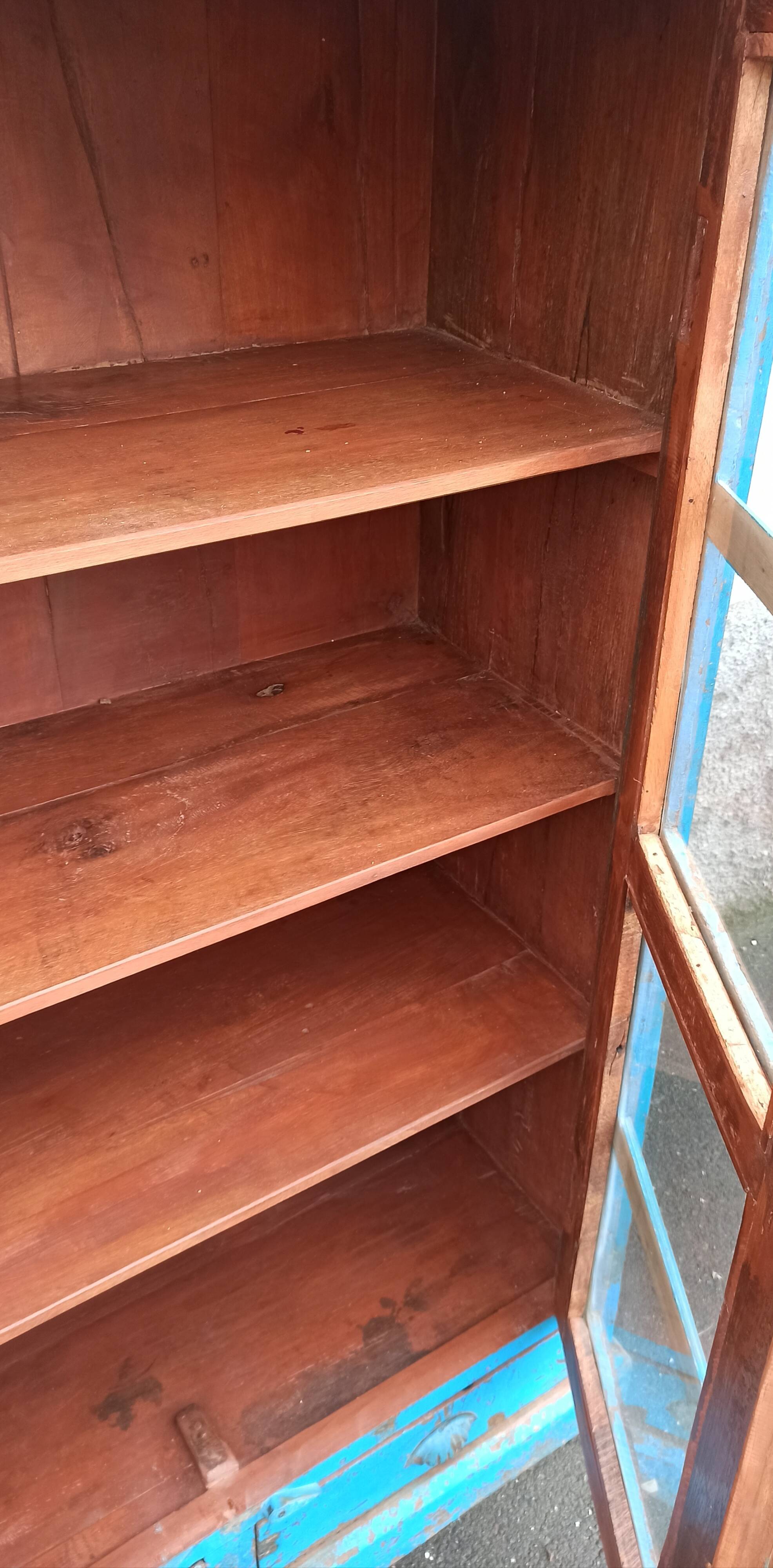 Old wooden glazed cabinet with two doors and two drawers