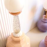 Lampe à poser opale rose, verre et laiton