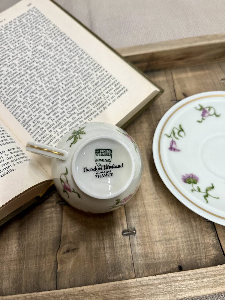 Set of 12 purple floral coffee cups in Limoges porcelain - Théodore Haviland