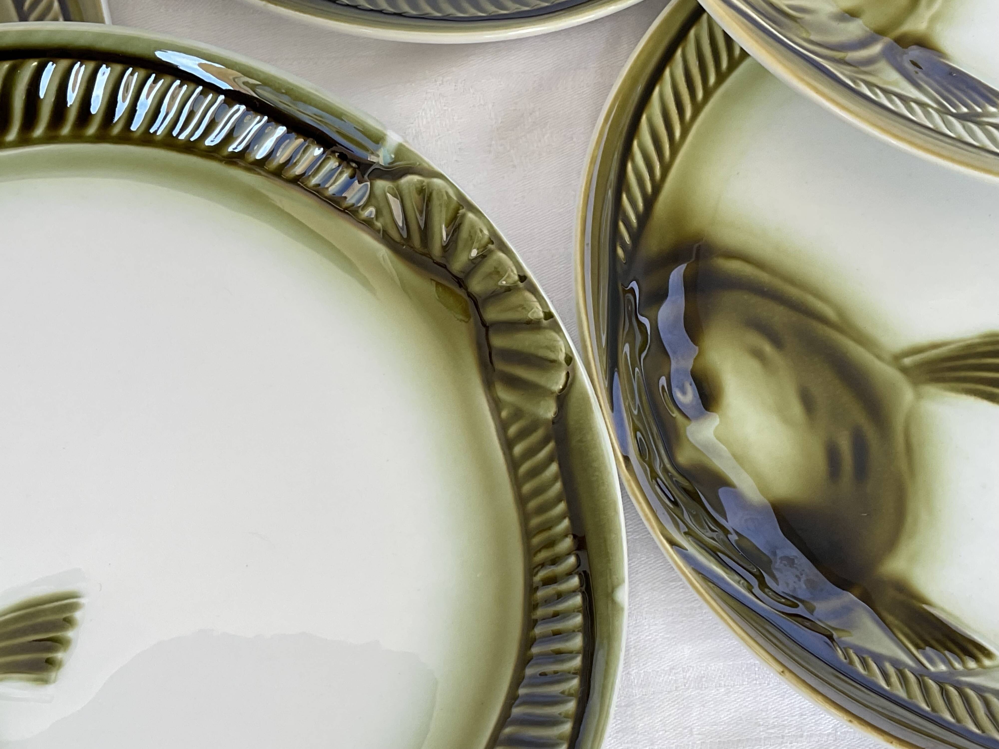 6 fish plates, earthenware from Moulin des Loups in Orchies