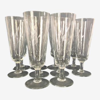 Ensemble de 10 flûtes champagne cristal ciselé