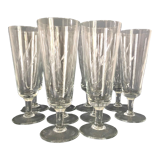 Set of 10 chiseled crystal champagne flutes