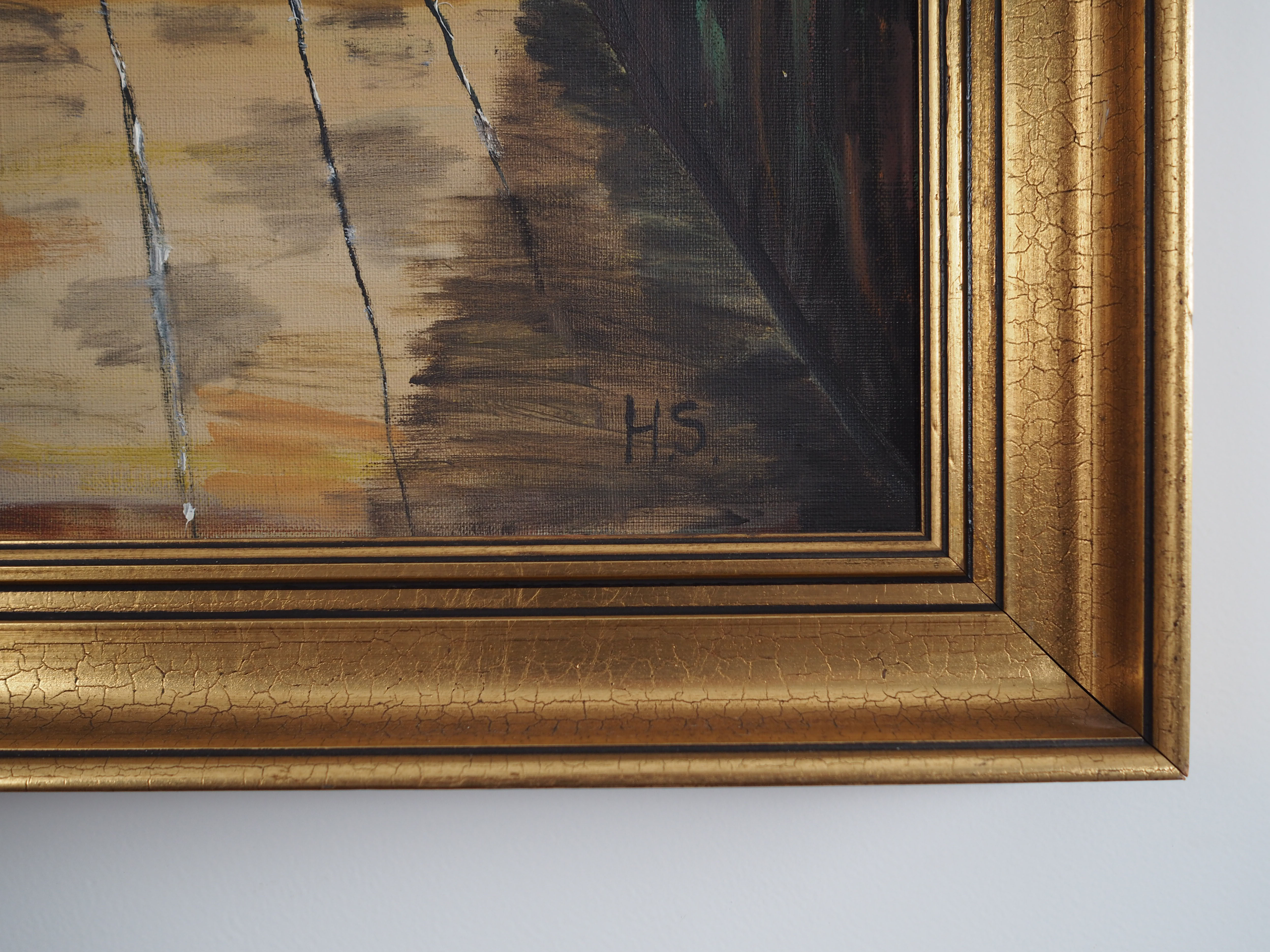 Painting „The Village House's Interior”, Scandinavian design, 1970s