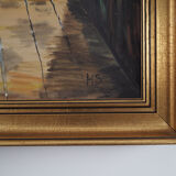 Painting „The Village House's Interior”, Scandinavian design, 1970s