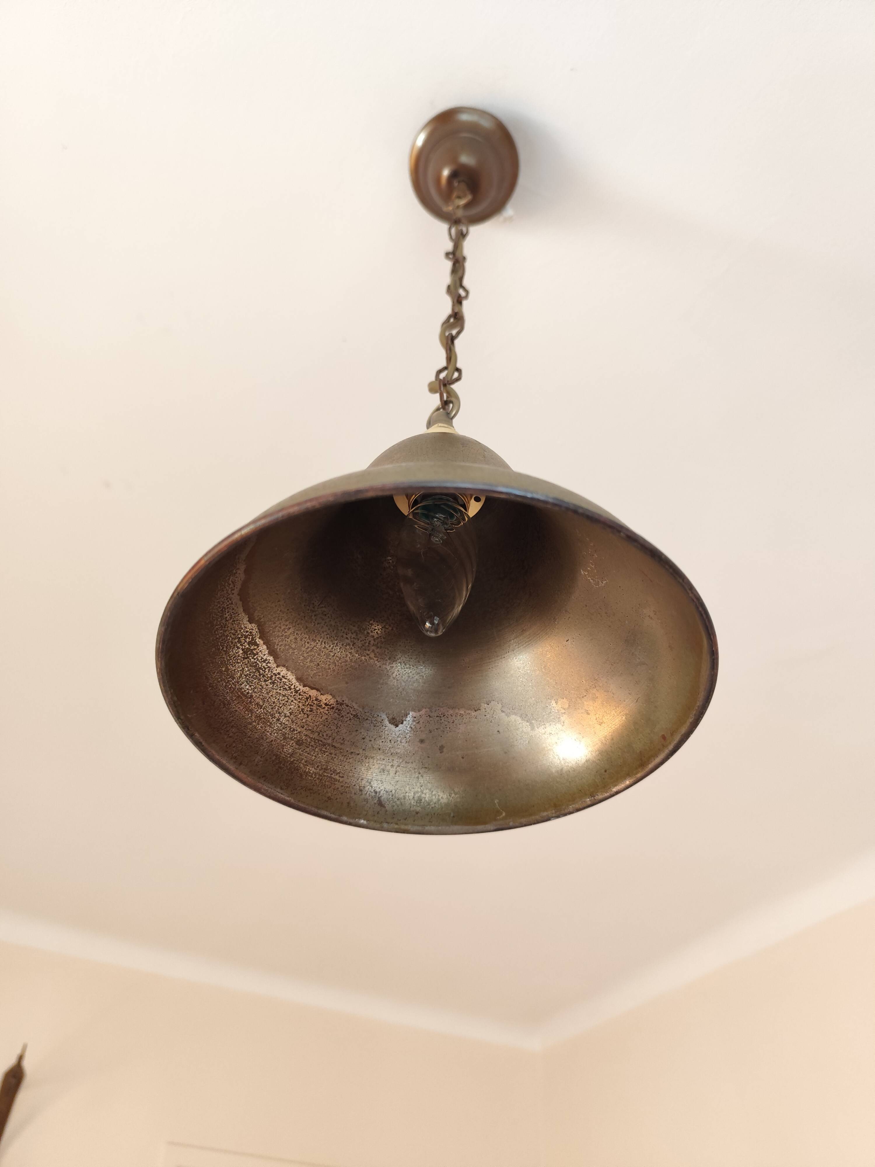 Suspension  abat-jour en laiton - lustre cloche métal bronzé