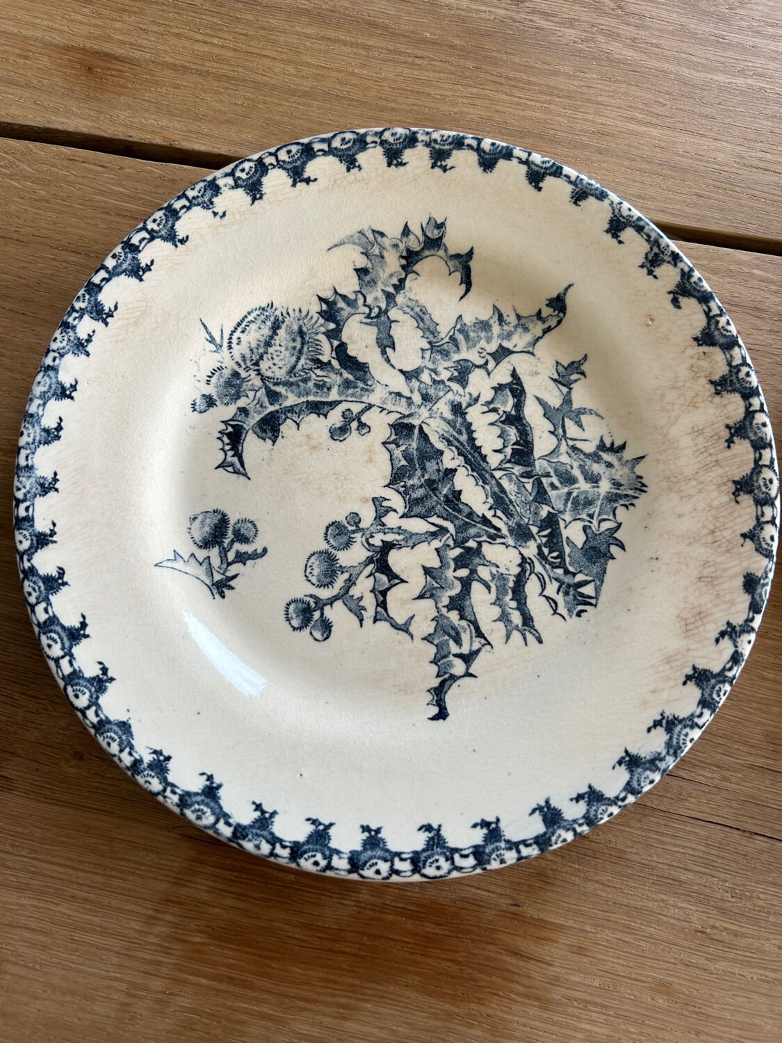 6 antique dessert plates, ironstone Gien Chardons