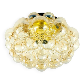 Large Mid-Century Amber Bubble Glass Flush Mount by Helena Tynell for Limburg, Germany, 1970s