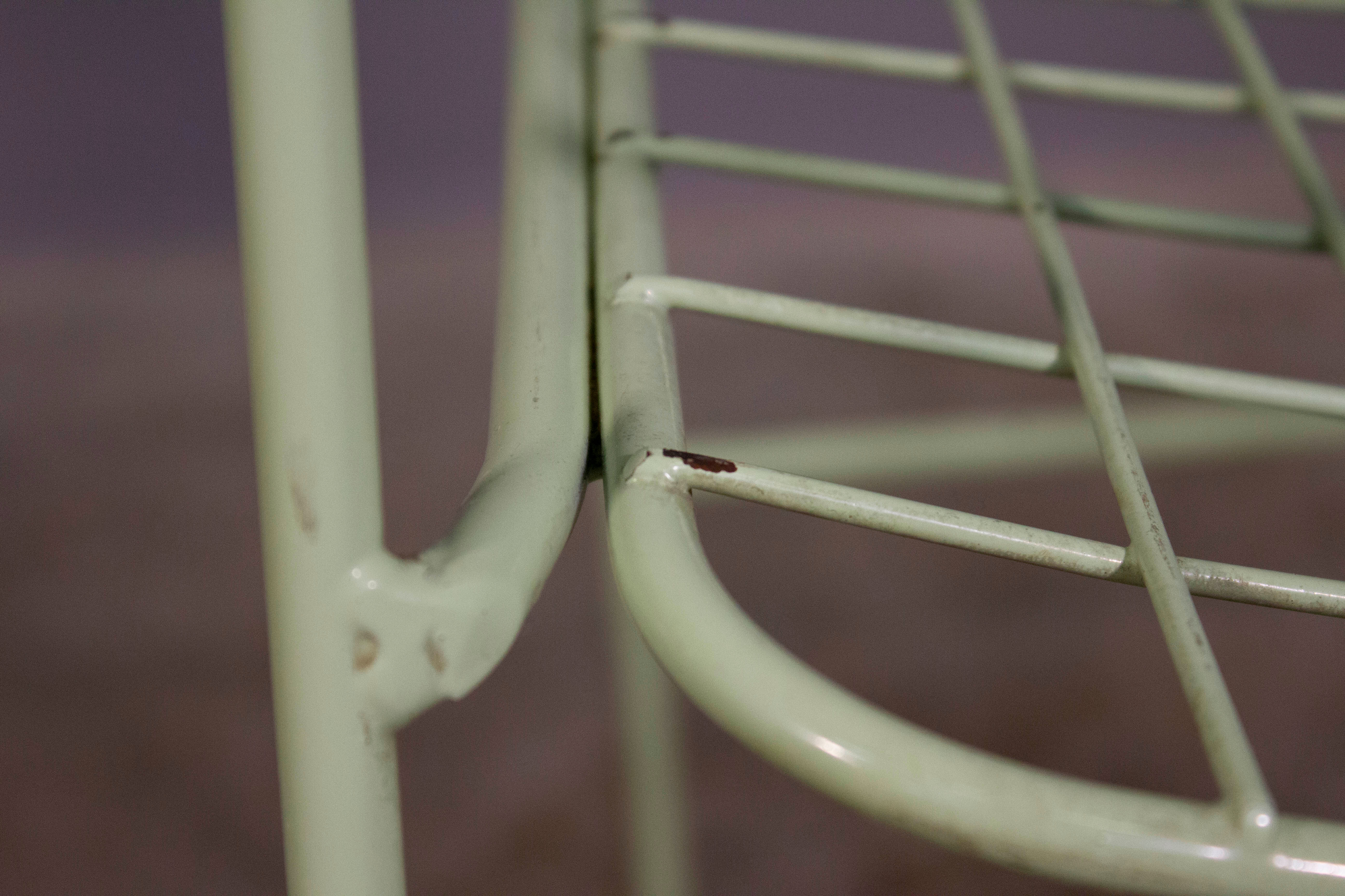 6 metal chairs, painted in teal