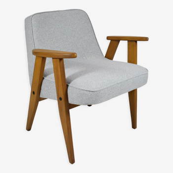 Fauteuil vintage modèle 366, années 1960, entièrement restauré, J. Chierowski, bleu, teck