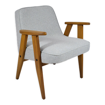 Vintage armchair 366 model, 1960s, fully restored, J. Chierowski, blue, teak