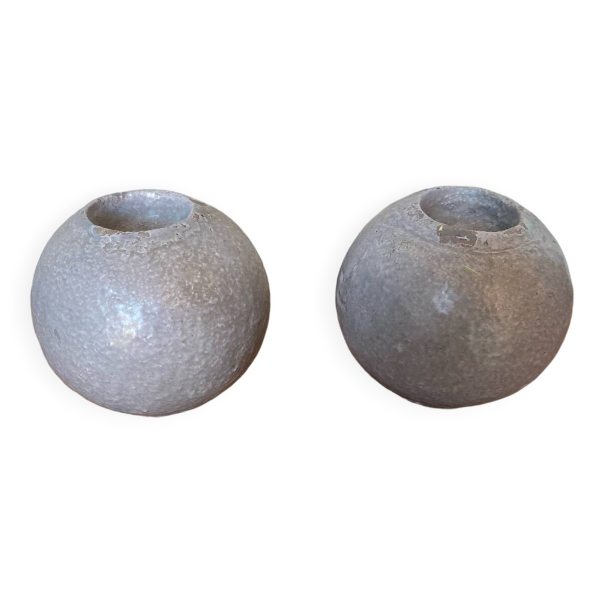 Pair of J-Line Vintage Grey Ceramic Ball Candle Holders #B771