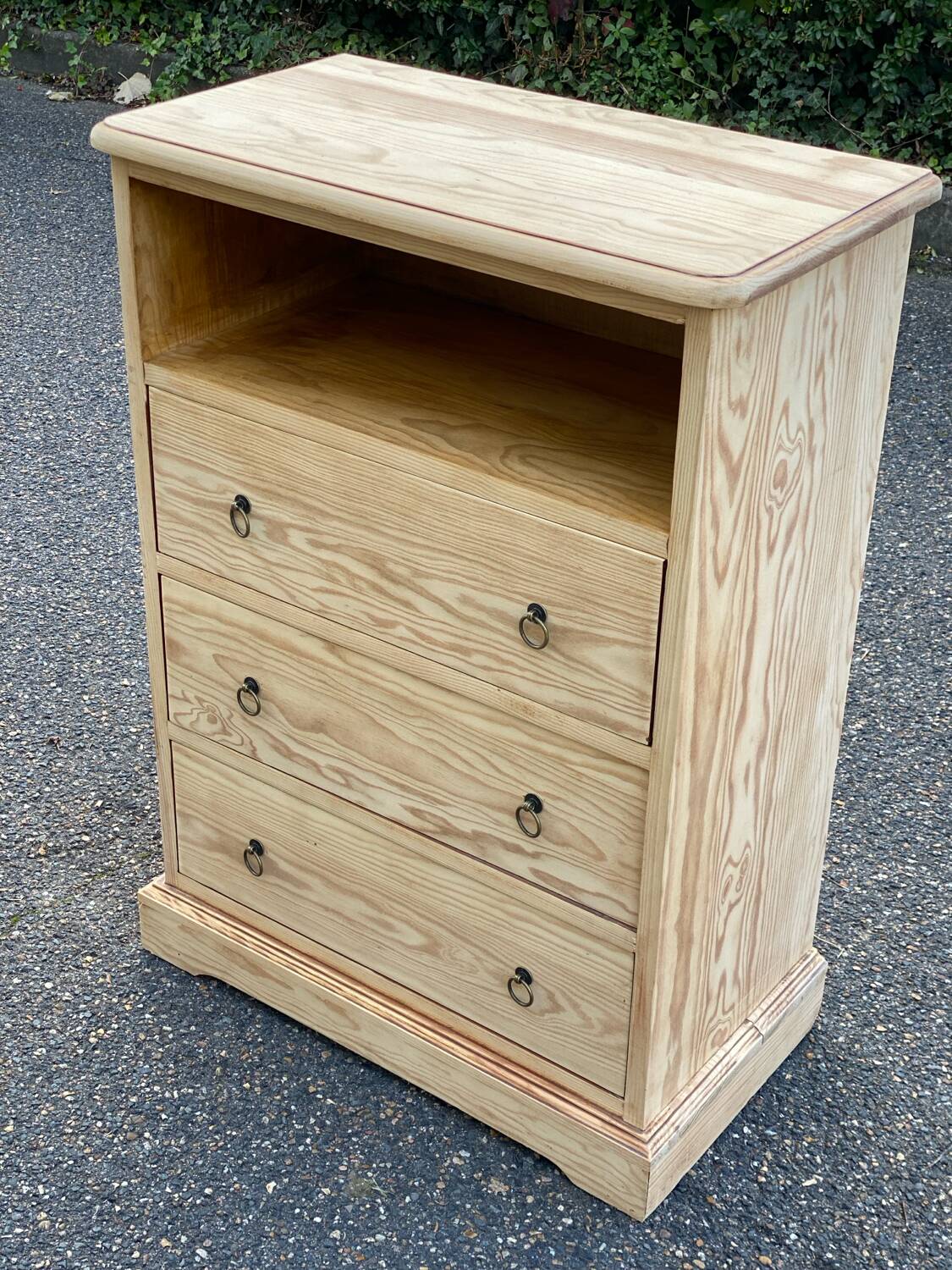 Louis Philippe chest of drawers with 3 drawers renovated in raw solid wood