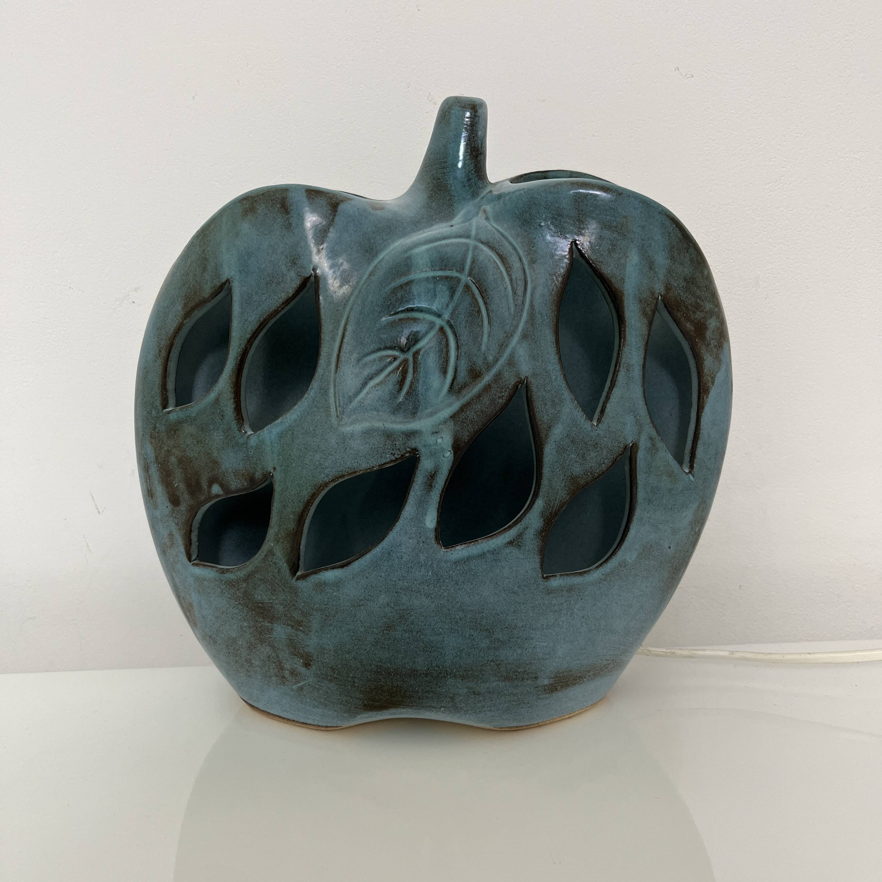 Openwork ceramic apple lamp from Les Grottes Dieulefit