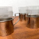 Vintage tea glasses RDA from East Germany by MUQ, Metallwarenfabrik Union Quedlinburg, set of 4.