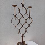 Large hammered wrought iron table candlesticks, gilded, 1950s, 60s