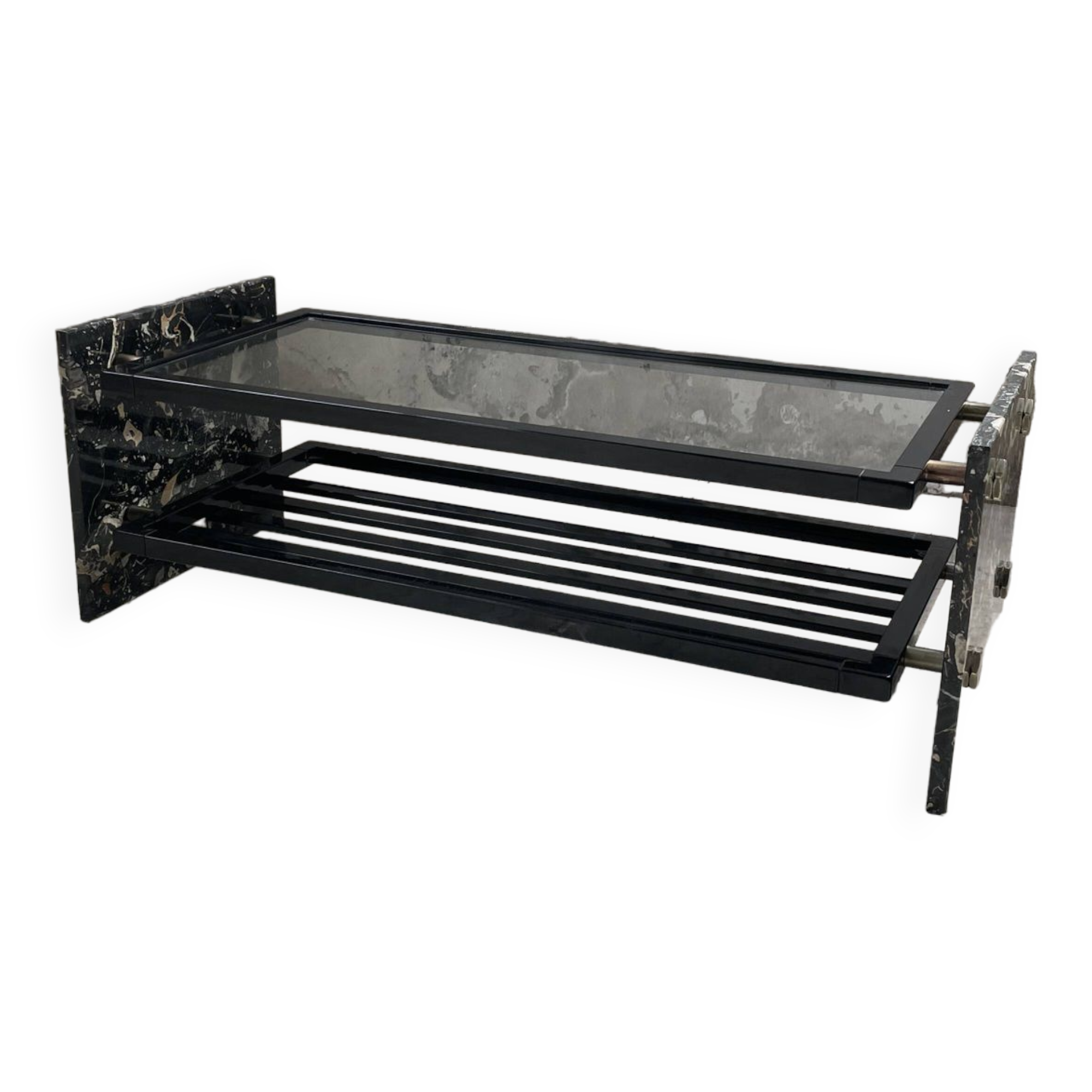 80s Italian marble and glass coffee table