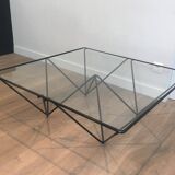 Black lacquered metal coffee table with a clear glass top. Attributed to Paolo Piva.