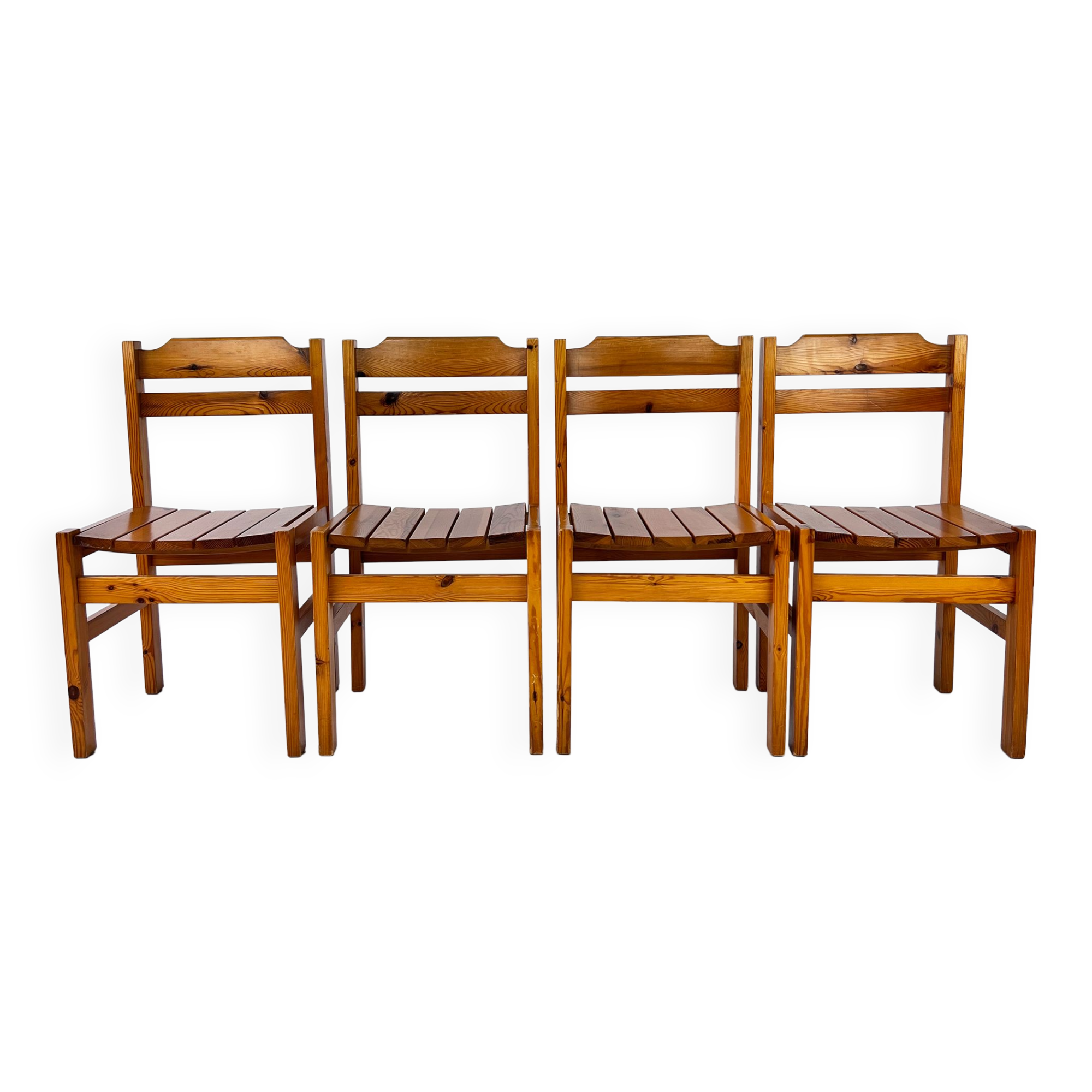 Set of 4 Vintage Pine Chairs, France, 1970s