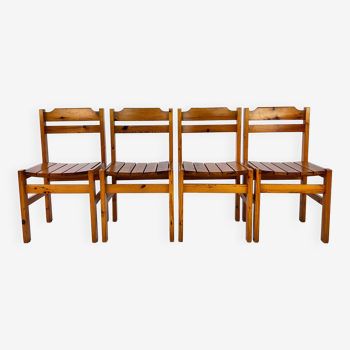 Set de 4 chaises vintage en pin France 1970s