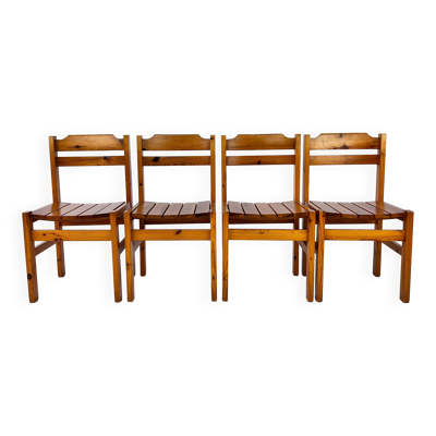 Set de 4 chaises vintage en pin France 1970s