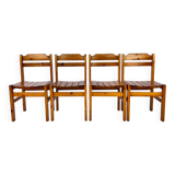 Set of 4 Vintage Pine Chairs, France, 1970s