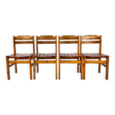 Set de 4 chaises vintage en pin France 1970s