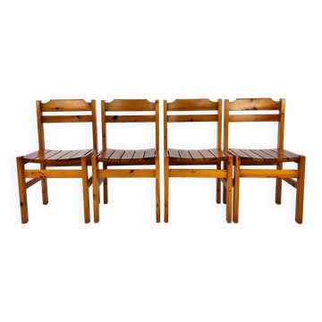 Set de 4 chaises vintage en pin France 1970s