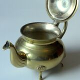 Metal teapot gold plated, inside silver plated, with milk pot and sugar bowl as a set, vintage
