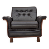 1970s, Scandinavian armchair, brown furniture leather, teak wood legs.