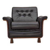1970s, Scandinavian armchair, brown furniture leather, teak wood legs.
