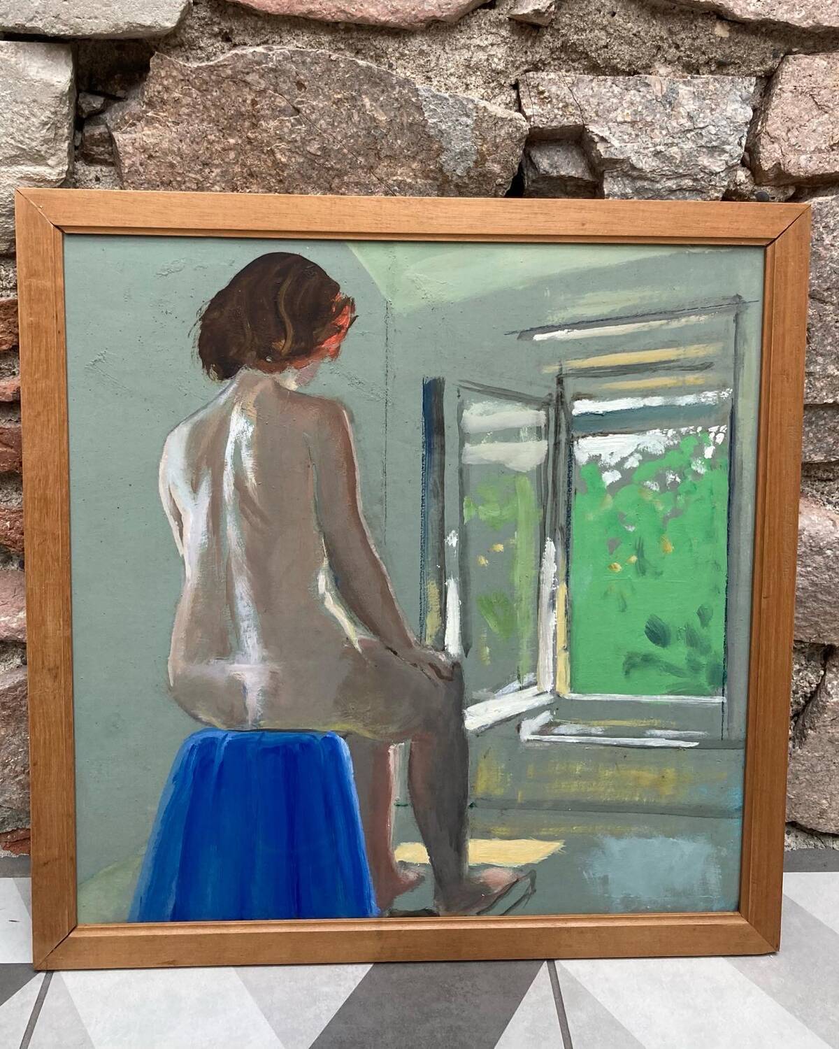 Nu au tabouret bleu 52x52,5cm