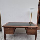 Louis XVI style minister's desk in solid walnut, 4 drawers, old manufacture