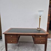 Louis XVI style minister's desk in solid walnut, 4 drawers, old manufacture