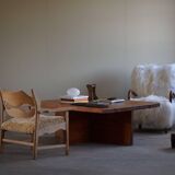 Modern Swedish coffee table in solid pine by Sven Larsson, brutalist, 1970s.