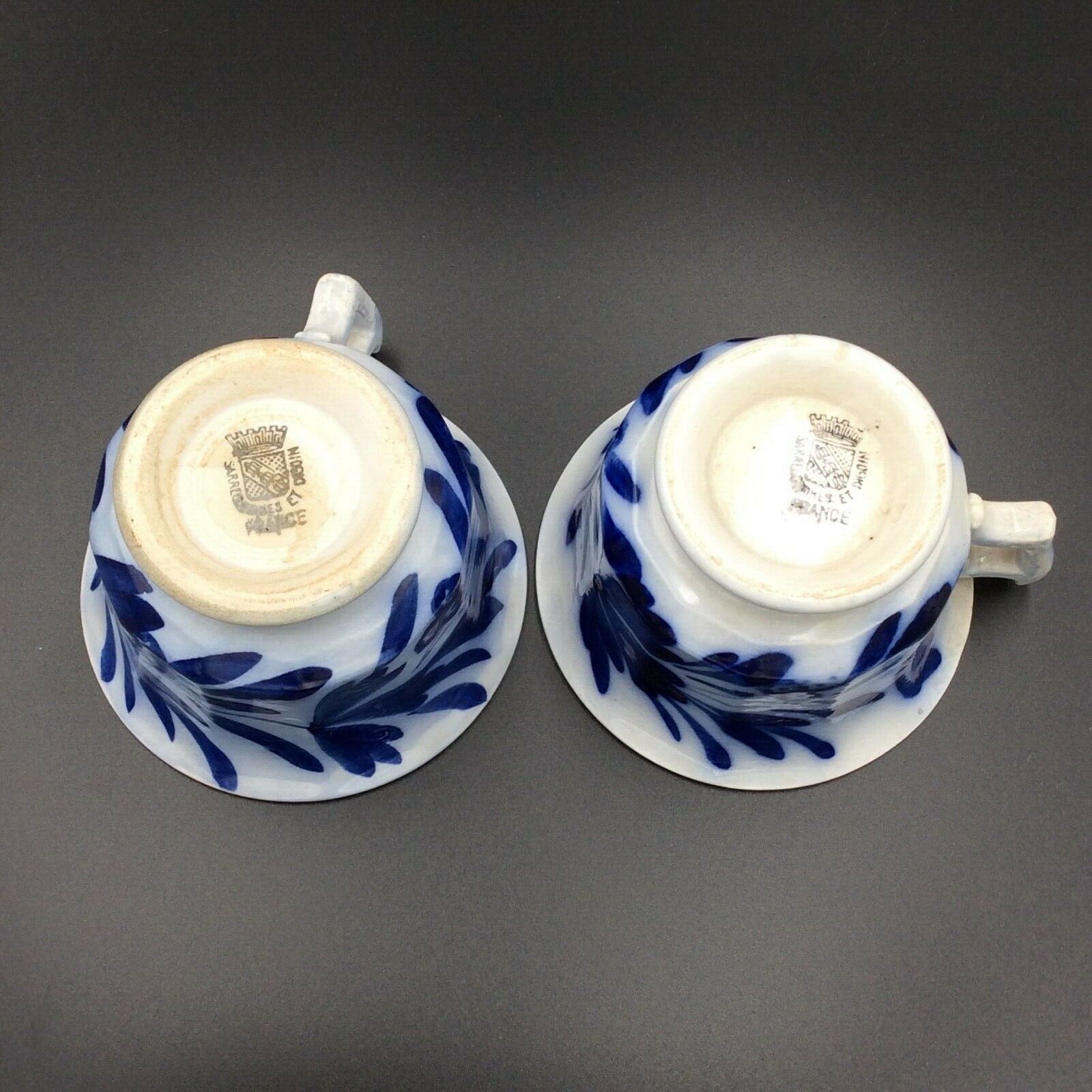 2 cups of café sarreguemines and digoin décor fleuri bleu