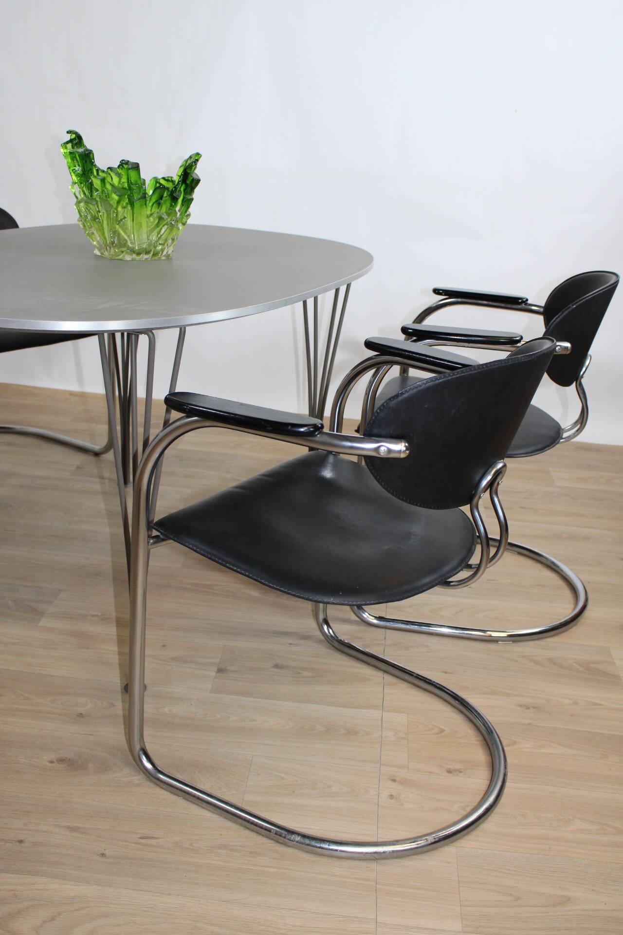 4 vintage leather and chrome tube cantilever chair from effezeta 1980 italy
