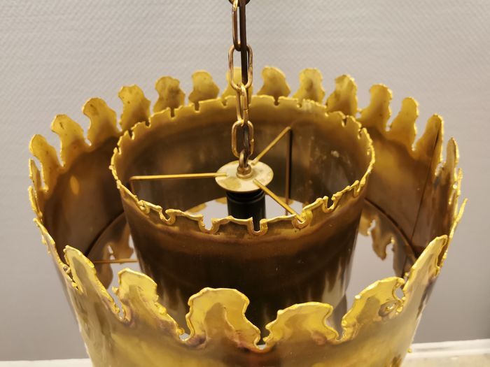 Brutalist hanging lamp, type 6399 in oxidised brass by Svend Aage Holm Sørensen Denmark