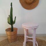 Vintage powder pink rattan stool