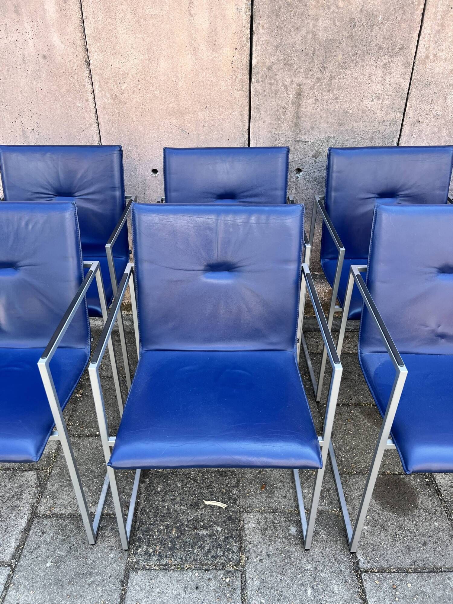 Four Arco Frame Dining Chairs / Blue Leather / Burkhard Vogther