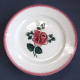 6 assiettes plates décor à la rose bagatelle en faïence de sarreguemines