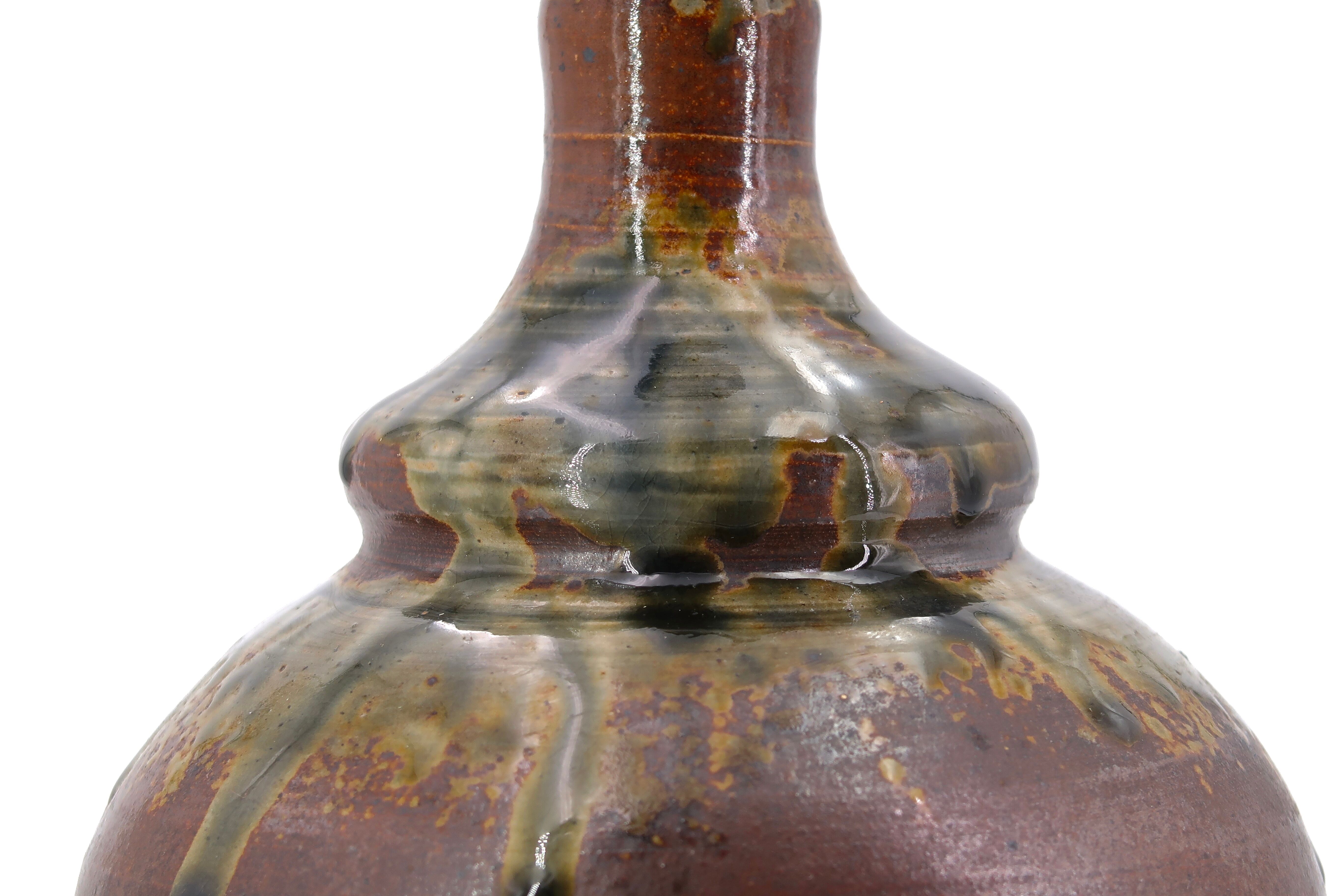 Puisaye stoneware lamp, raffia lampshade, 70s