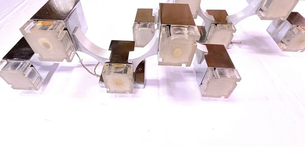 Sciolari, ''Cubic'' paire grandes appliques chromées, Space Age, Italie 1970